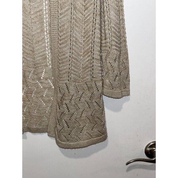 Notations Petite Womens Open Front Beige Knit Cardigan Sweater PM Made In USA - Picture 3 of 10